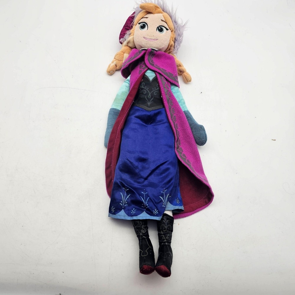 Disney Frozen Anna Plush Doll Stuffed Toy Medium Blue Dress Cape Cute Braids